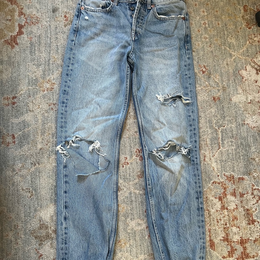 Zara Distressed Blue Boyfriend Jeans